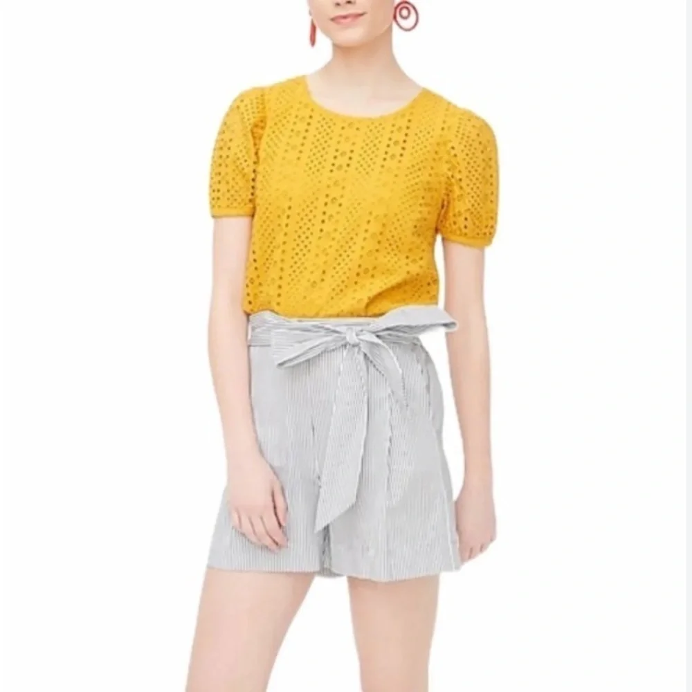 J. Crew eyelet puffed sleeve blouse golden‎ yellow size XS